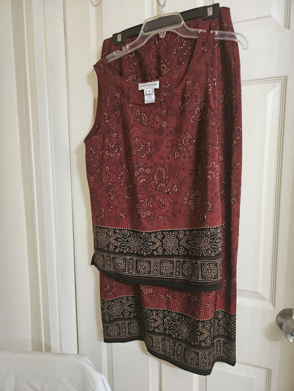 Evan Picone Burgundy and Black Paisley Skirt Set